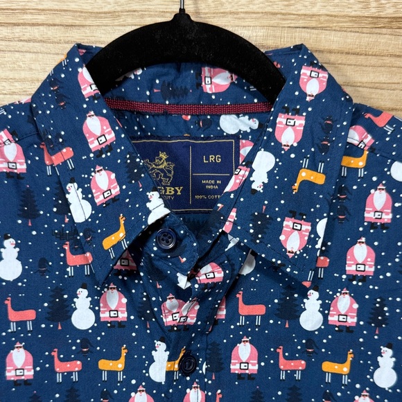 Rugby Men's Navy Blue Christmas Snowman Santa Reindeer Patterned Shirt Size L - Picture 4 of 8